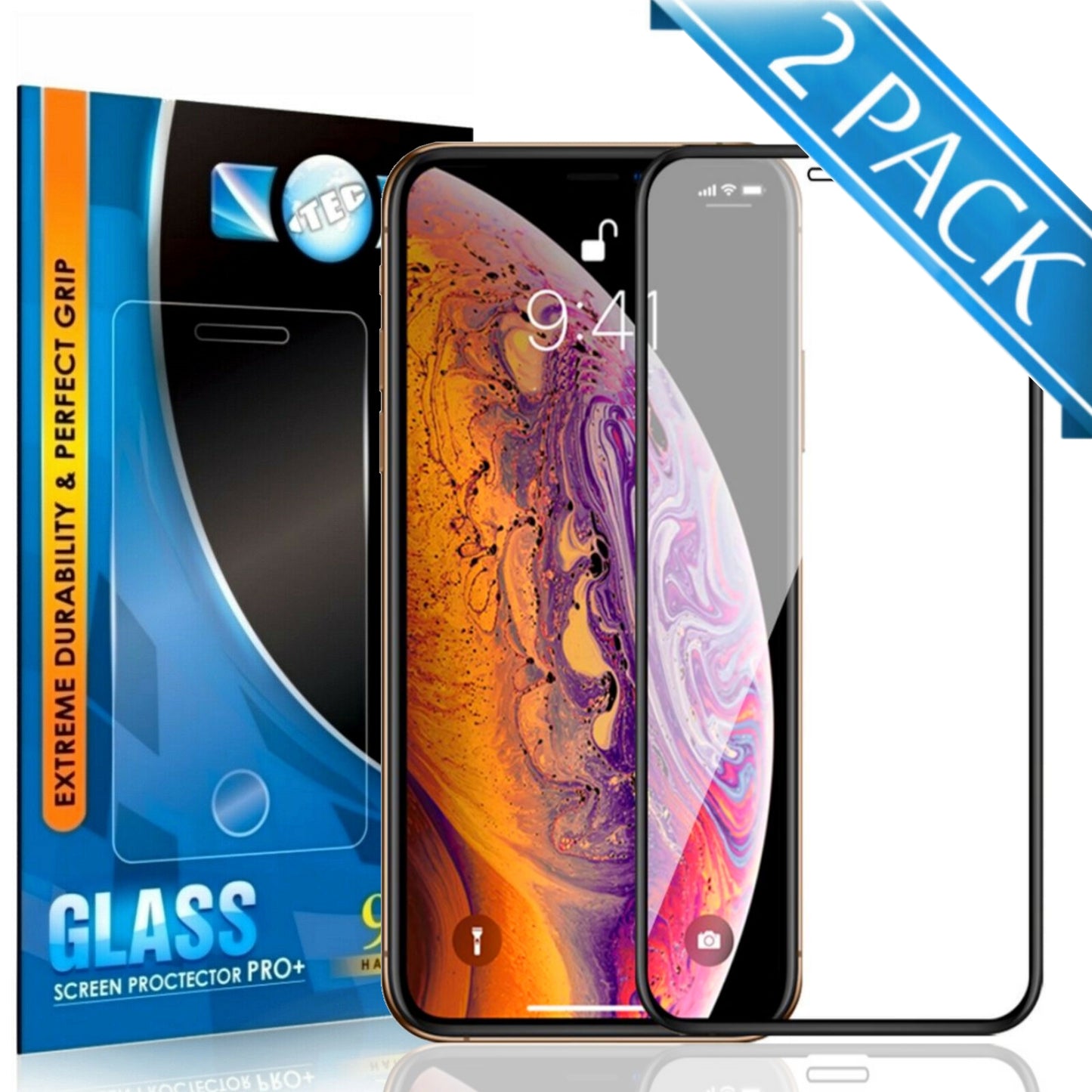 2 Pack - iTEC 9D Full Cover Tempered Glass for All iPhones (80 Packs Per Box)