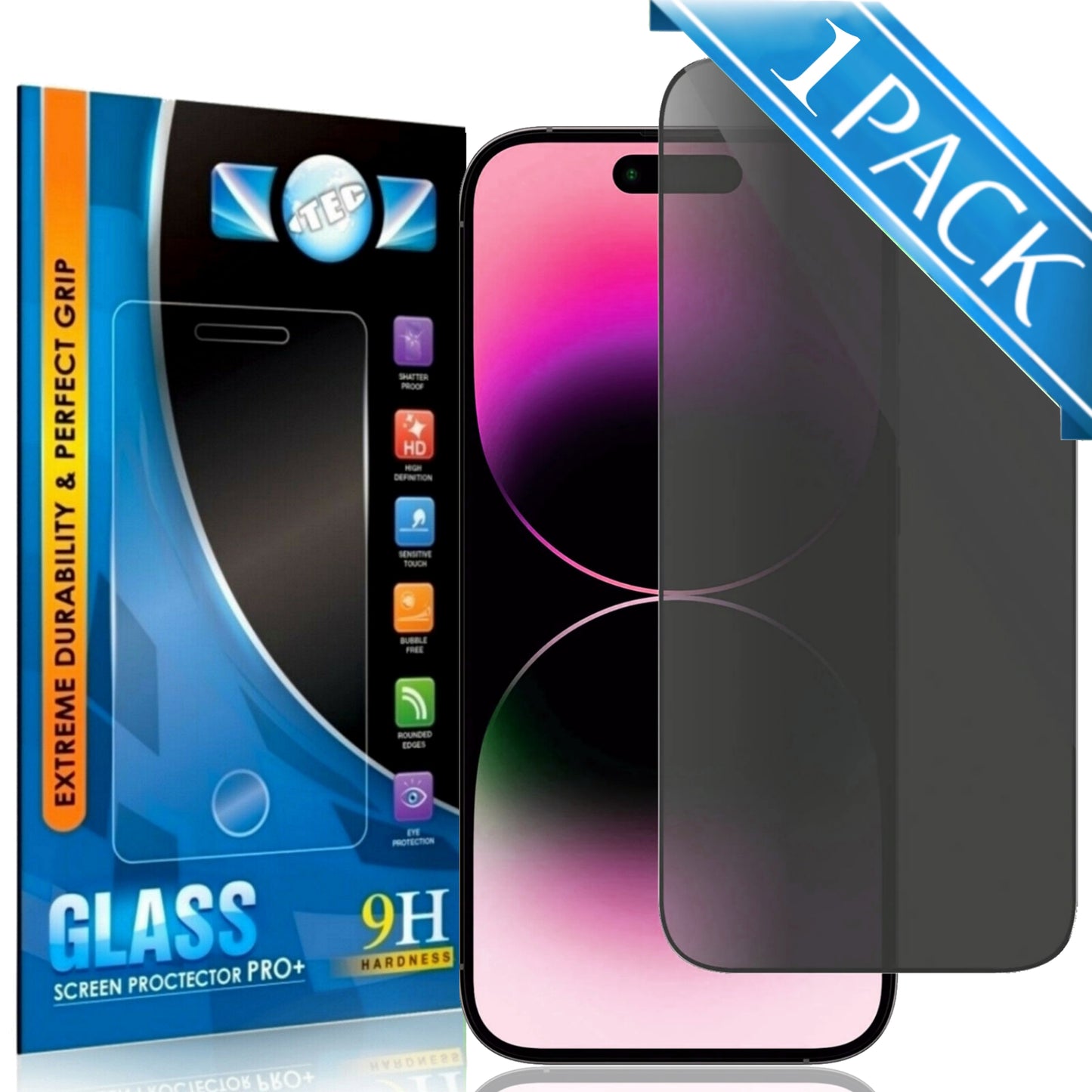 1 Pack - iTEC Privacy Tempered Glass for iPhone 16 Pro and 16 Pro Max