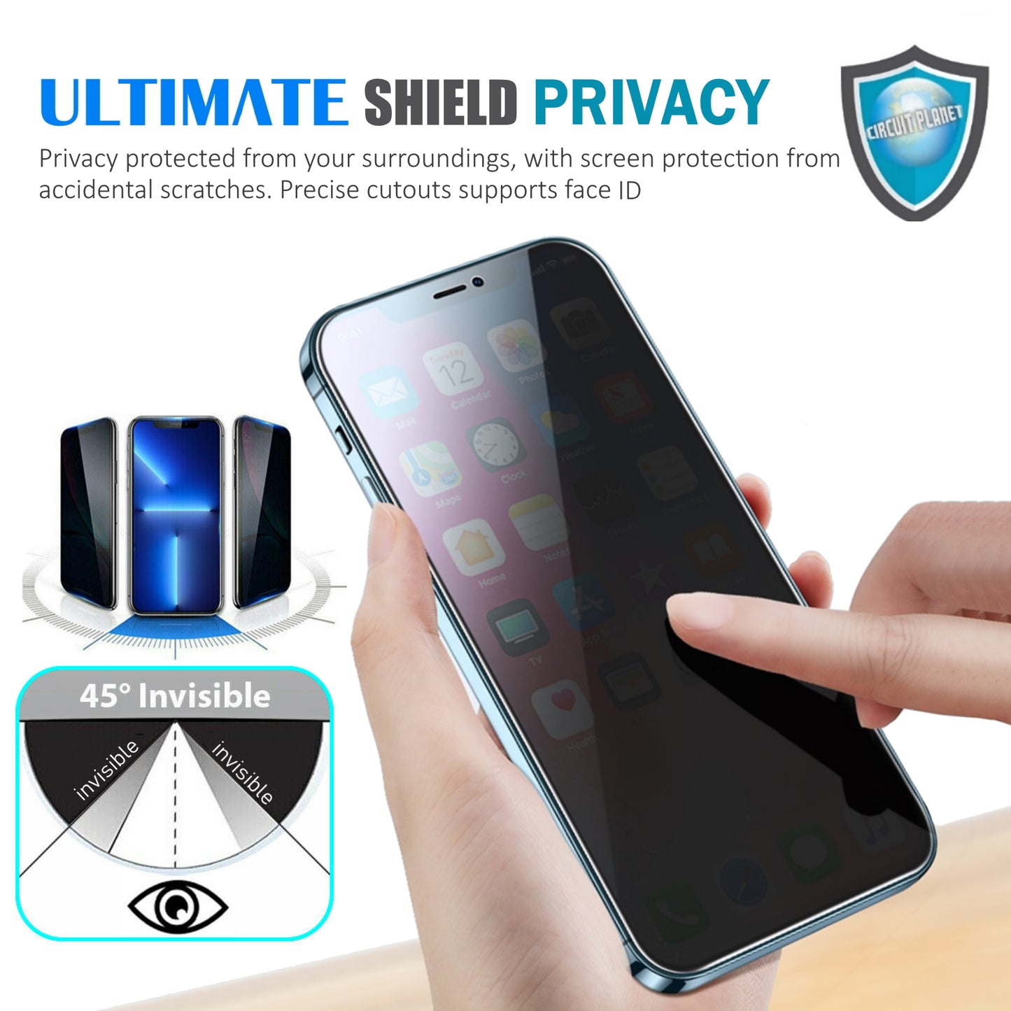 1 Pack - iTEC Privacy Tempered Glass for iPhone 16 Pro and 16 Pro Max