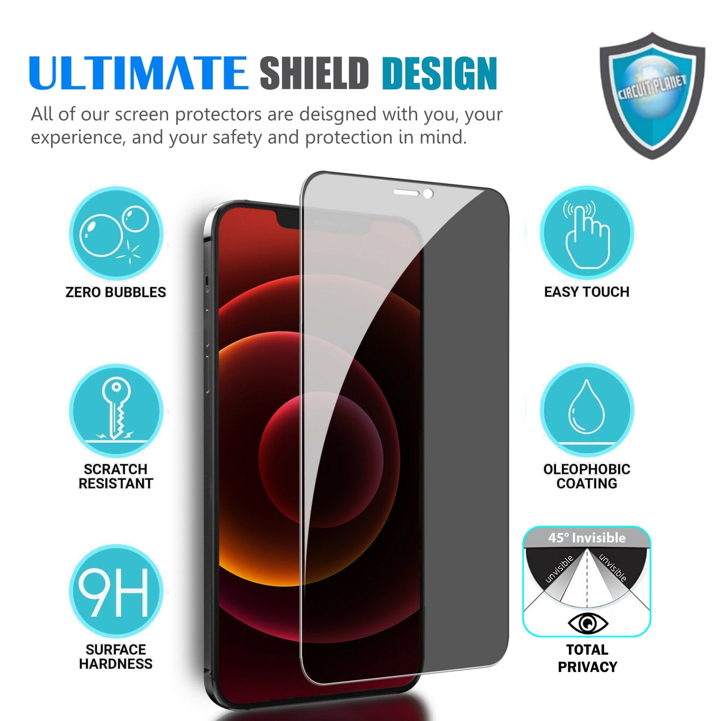 1 Pack - iTEC Privacy Tempered Glass for All iPhone Models